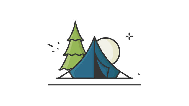 camping tent icon animation video, seamless looping motion graphic animation, 4k alpha channel video