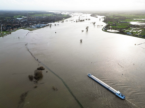 A high water level in the Ijssel river near Den Nulde, Holland