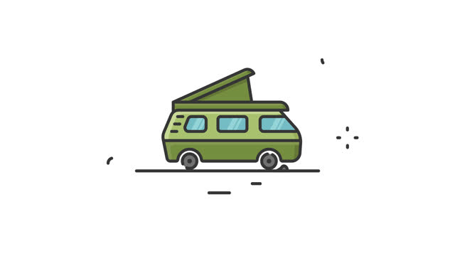 van vehicle icon animation seamless looping motion graphic video, camping equipment icon symbol