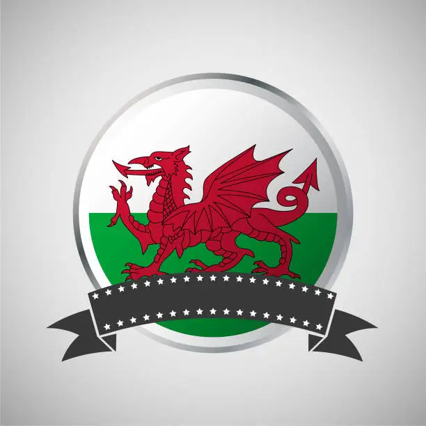 Vector illustration of Vector Wales Round Flag Banner Vector Illustration