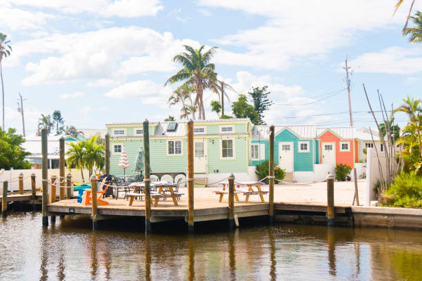 Nice tiny homes at an island in Florida Colorful and nice tiny homes at an island in southwest Florida, USA. small florida home stock pictures, royalty-free photos & images