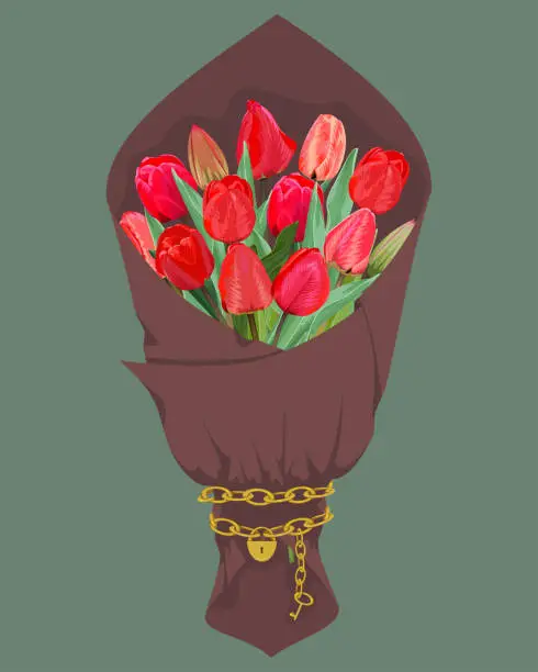 Vector illustration of Bouquet with gold chain