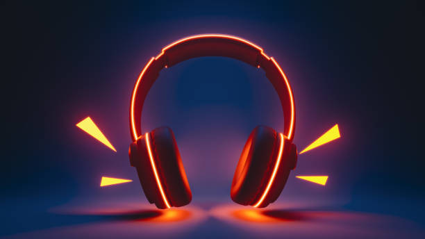 istock Headphones that play music that glows with intense neon light.3d rendering 2041383585