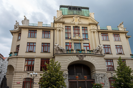 The facade of the City hall of Prague, Czech Republic