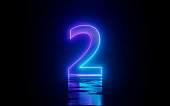 Number Two 2 Digital Neon Glowing Reflection Countdown