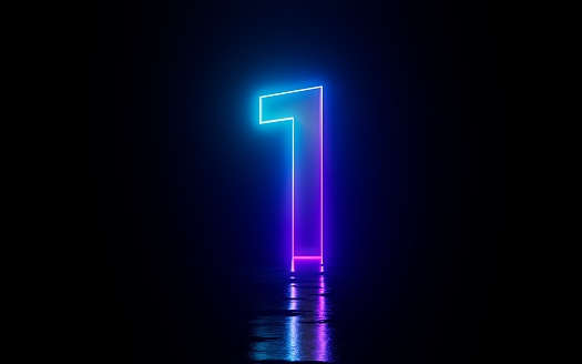 Number One 1 Digital Neon Glowing Reflection Countdown
