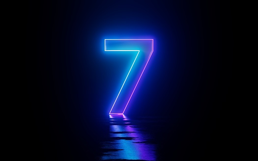 Number Seven 7 Digital Neon Glowing Reflection Countdown