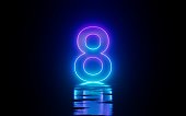 Number Zero 0 Digital Neon Glowing Reflection Countdown