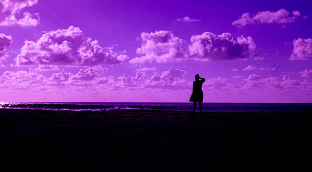 Silhouette of women on beach at sunset San Pancho Mexico