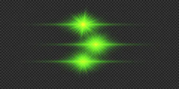 Vector illustration of Set of green horizontal light effects of lens flares