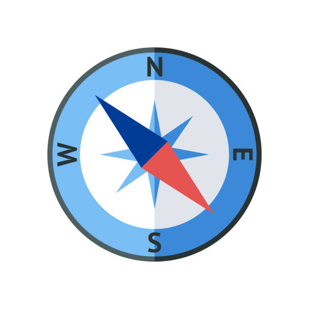 векторный навигационный компас, роза ветров и стрелки направления - compass rose north mountain vector stock illustrations