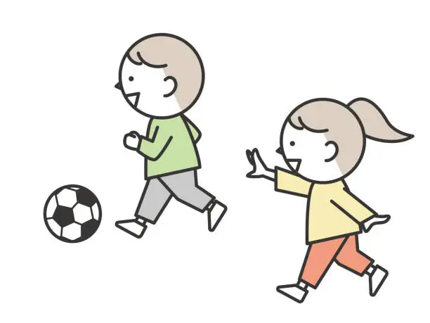 Vector illustration of Children happily playing soccer.