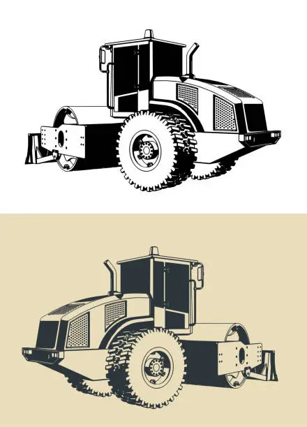 Vector illustration of Road roller illustrations