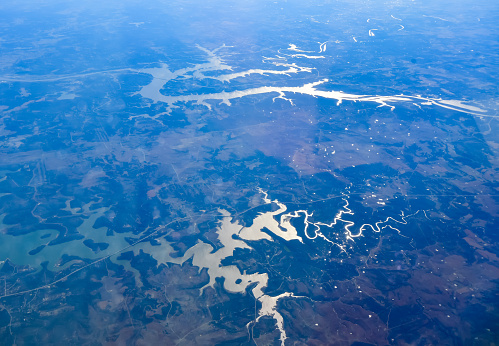 Aerial View from an Airplane Window, Flying from Alabama to Colorado in the Winter