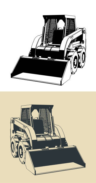 skid-steer loader - loading earth mover skidding construction equipment stock illustrations
