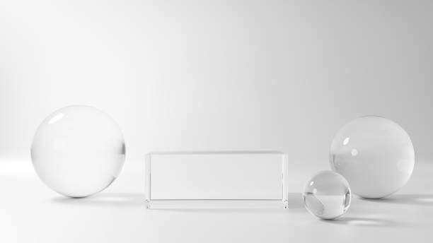 istock 3D Illustration.Transparent cube glass pedestal and sphere on white background. (horizontal) 2041604517