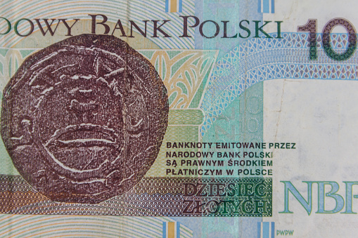 Macro shot of ten polish zloty banknote