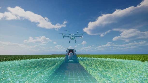 istock Autonomous agriculture vehicle and drone self driving, 5G techno 2041616189
