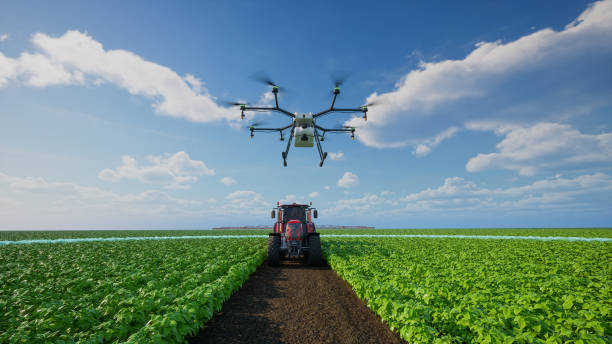 istock Autonomous agriculture vehicle and drone self driving, 5G techno 2041616194