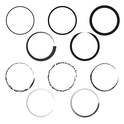 Circle icons set. Simple geometric shapes. Continuous and broken lines. Vector illustration. EPS 10. Stock image.