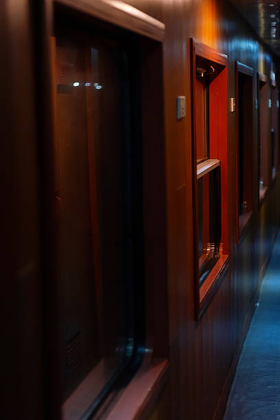 Inside an old sleep wagon of passenger train.