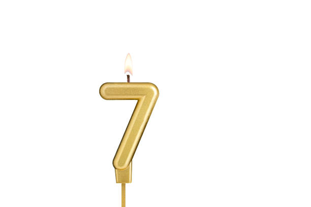 istock Golden number 7 birthday candle on white background 2041660781