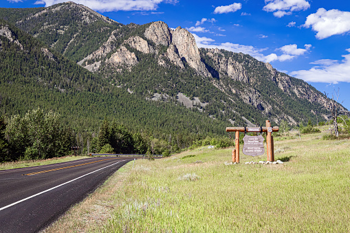 Beartooth Scenic Byway asphalt road through the summer season mountain and canyon landscape of Custer National Forest Montana, USA
