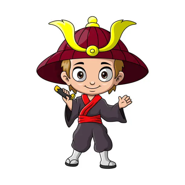 Vector illustration of Cute japanese samurai warrior cartoon