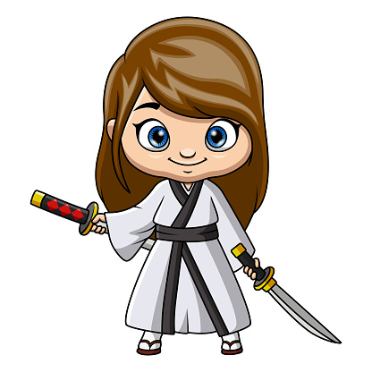 Vector illustration of Cute samurai warrior girl cartoon