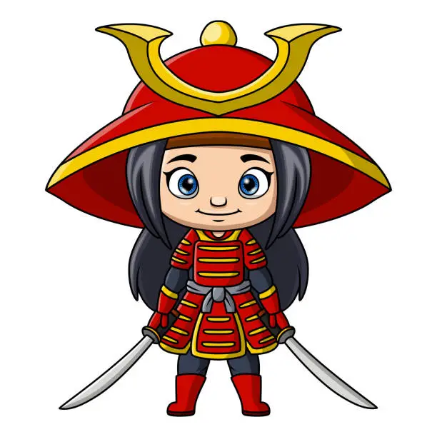 Vector illustration of Cute japanese samurai warrior cartoon