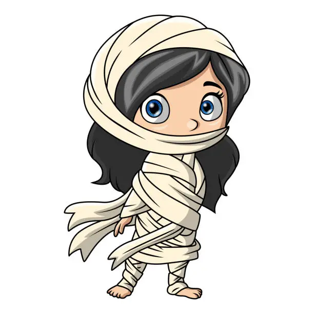 Vector illustration of Cute mummy girl cartoon on white background