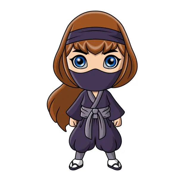 Vector illustration of Cute ninja girl cartoon on white background
