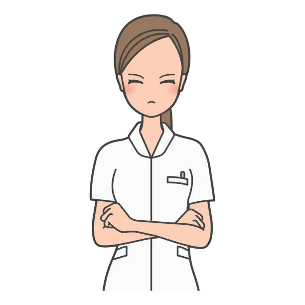 Vector illustration of The expression of anger, the emotions and emotions of working women. Illustrations of nurses, dental hygienists, and comedicals.