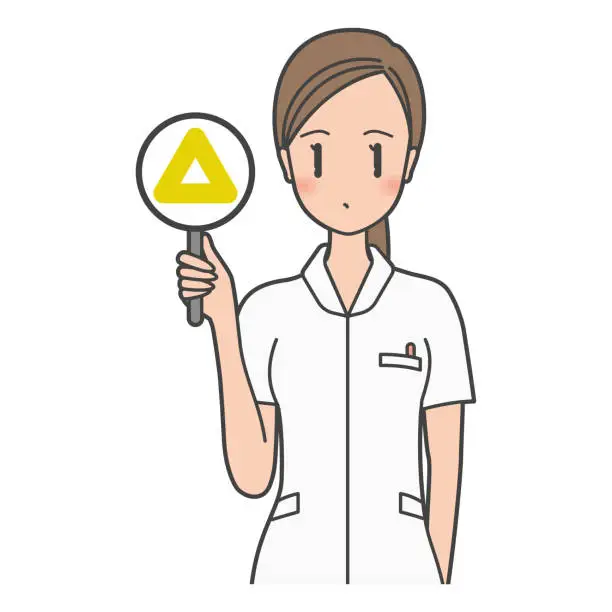 Vector illustration of Quiz, questions, Triangle, um, an illustration of a nurse, caregiver, and dental hygienist with an annoying expression. woman.