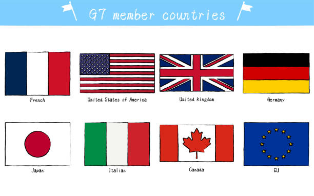 Set of flags of G7 member countries, hand-painted style Set of flags of G7 member countries, hand-painted style カナダ stock illustrations