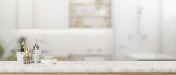 istock A shower gel bottle, a soap, an aroma diffuser, and copy space on a tabletop in a modern bathroom. 2041792194