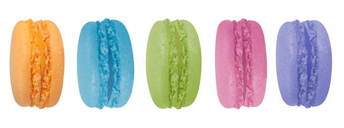 Collection of macarons on isolated white background.