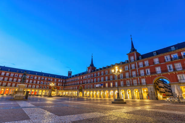 istock Madrid Spain, night city skyline at Plaza Mayor 2041865997