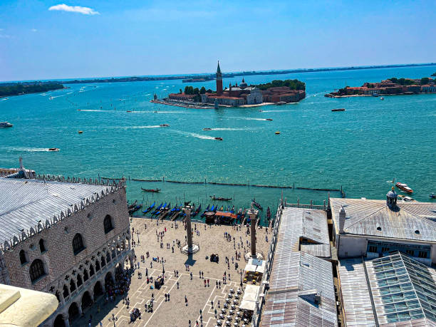 View of Venice and Burano's canals and Architecture from far and near angles