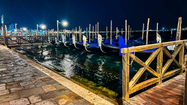 A serene evening in Venice showcasing gondolas gliding on the Grand Canal under vivid lights.