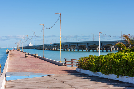 Wooden pier next to the longest pier in the world in Progreso Yucatan