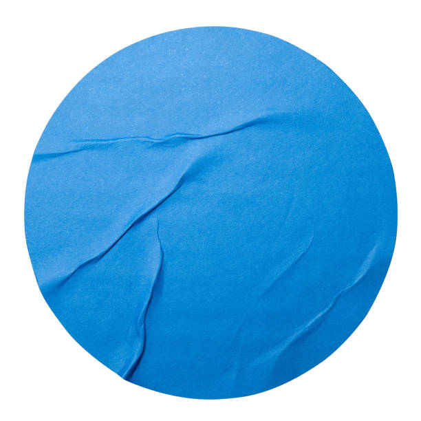 Round blue paper sticker Round blue paper sticker isolated on white background with clipping path wild posting ad stock pictures, royalty-free photos & images