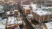 Snowy residential neighborhood in Madison, NJ