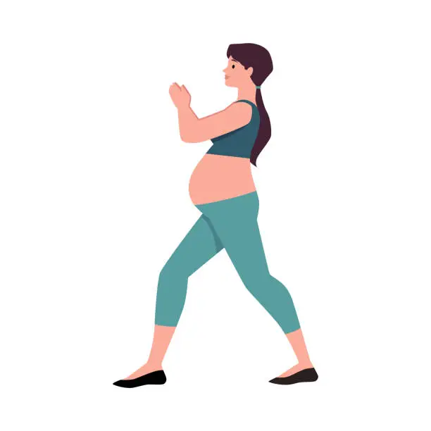 Vector illustration of Flat vector illustration of a pregnant woman in a yoga pose.