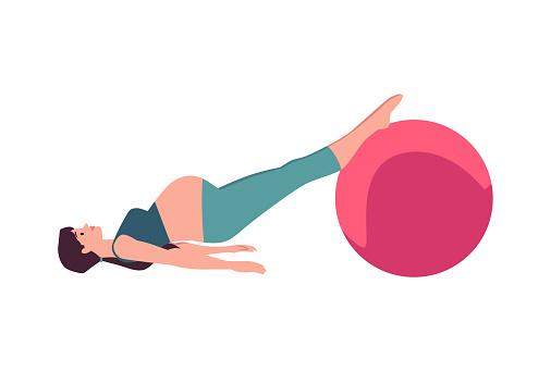 Pregnancy workout. Vector illustration of a pregnant woman exercising with a fitness ball