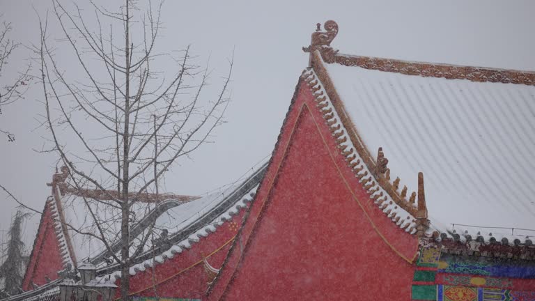 Chinese traditional style pavilion in the snow