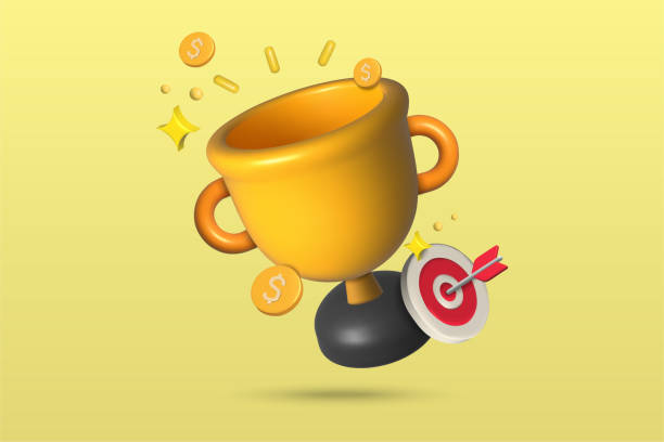 istock Business goal and success concept on yellow background. Trophy icon 3d vector illustration design. 2041998701
