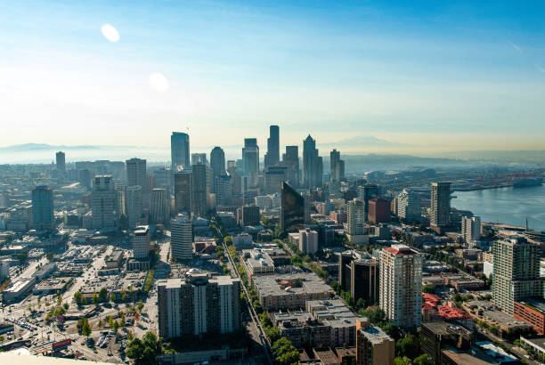 The Seattle Washington skyline as viewed from Elliott Bay.