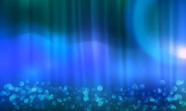 Vector illustration of Vector blue curtain with bokeh lights background