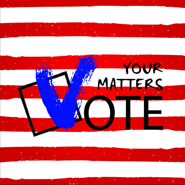 istock Vote in the USA, banner design. Choice and voting messages on abstract striped background. Election voting poster with place for text. 2042067685